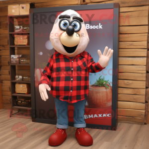 Red Shakshuka mascot costume character dressed with a Flannel Shirt and Briefcases
