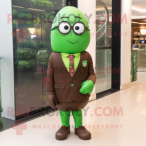 Green Chocolates mascot costume character dressed with a Dress Pants and Eyeglasses