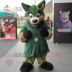 Forest Green Dingo mascot costume character dressed with a Cover-up and Keychains