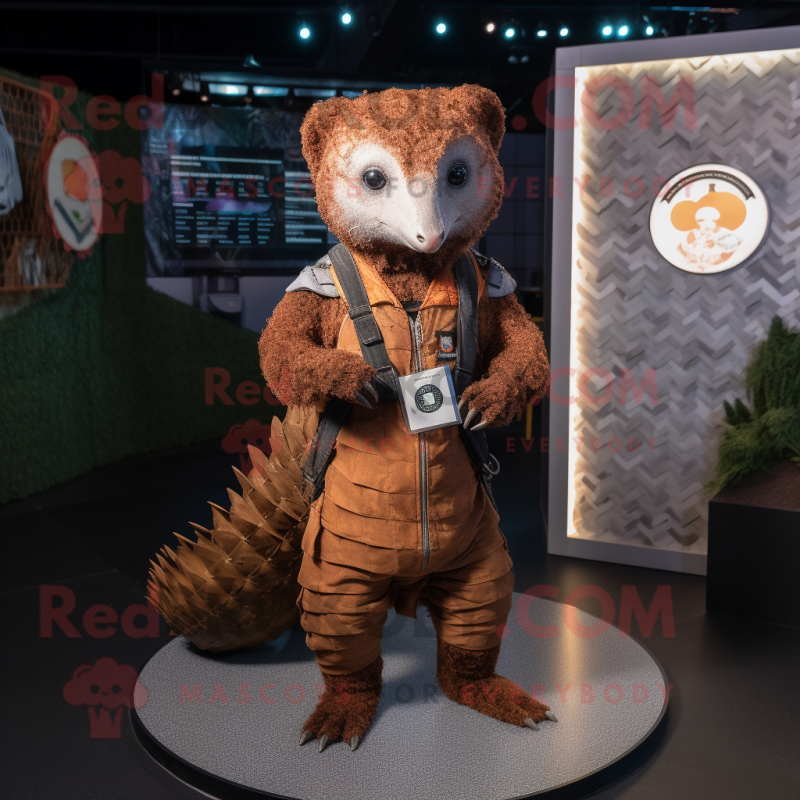 Rust Pangolin Mascot Costume Character Dressed With A Dungarees And Keychains Mascot Costumes 1645