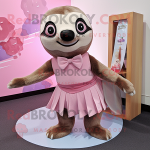 Pink Sloth mascot costume character dressed with a Pencil Skirt and Bow ties