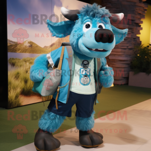 Cyan Buffalo maskot drakt...