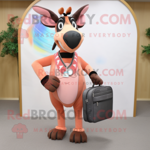 Peach Okapi mascot costume character dressed with a Sheath Dress and Messenger bags