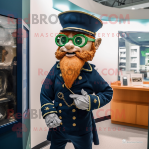 Navy Leprechaun mascot costume character dressed with a Oxford Shirt and Necklaces