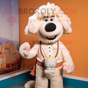 Cream Shepard'S Pie mascot costume character dressed with a Poplin Shirt and Necklaces