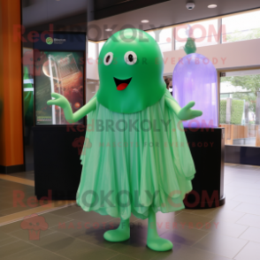 Green Jellyfish mascot costume character dressed with a A-Line Dress and Keychains