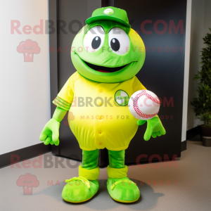 Lime Green Shakshuka mascot costume character dressed with a Baseball Tee and Wraps