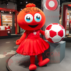 Red Soccer Ball mascot costume character dressed with a A-Line Dress and Earrings