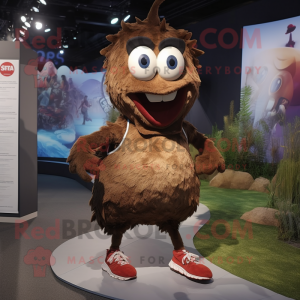 Brown Cod mascot costume character dressed with a Running Shorts and Hairpins