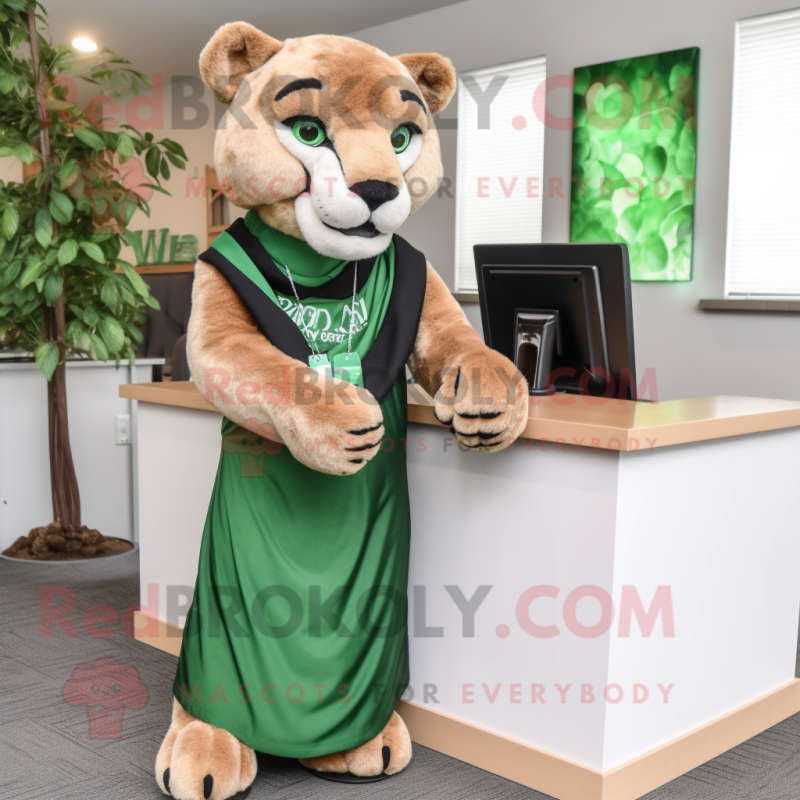 Forest Green Mountain Lion mascot costume character dressed with a Skirt and Scarf clips