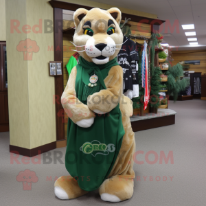 Forest Green Mountain Lion mascot costume character dressed with a Skirt and Scarf clips