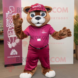 Magenta Mountain Lion mascot costume character dressed with a Romper and Beanies