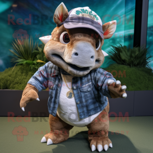 nan Triceratops mascot costume character dressed with a Button-Up Shirt and Caps