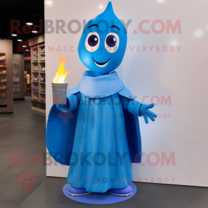 Blue Scented Candle mascot costume character dressed with a A-Line Dress and Wraps