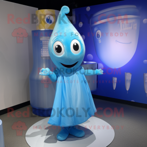 Blue Scented Candle mascot costume character dressed with a A-Line Dress and Wraps