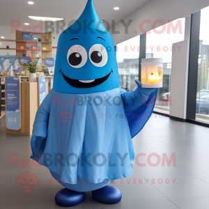 Blue Scented Candle mascot costume character dressed with a A-Line Dress and Wraps