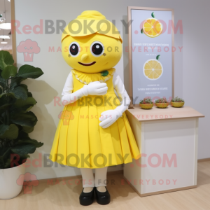 nan Lemon mascot costume character dressed with a Dress and Mittens