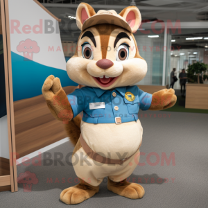 Cream Chipmunk mascot costume character dressed with a Shift Dress and Belts