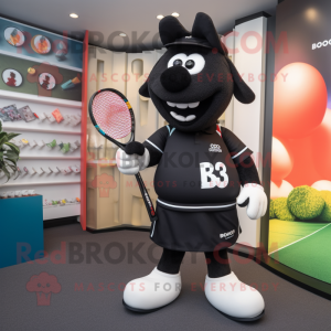 Svart tennisracket maskot...