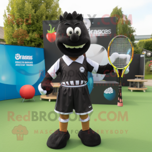 Svart tennisracket maskot...