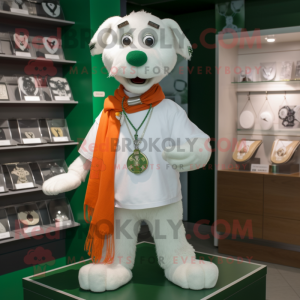 White Irish Flag mascot costume character dressed with a Oxford Shirt and Necklaces