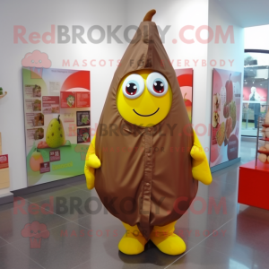 Brown Pear mascot costume character dressed with a Raincoat and Scarf clips