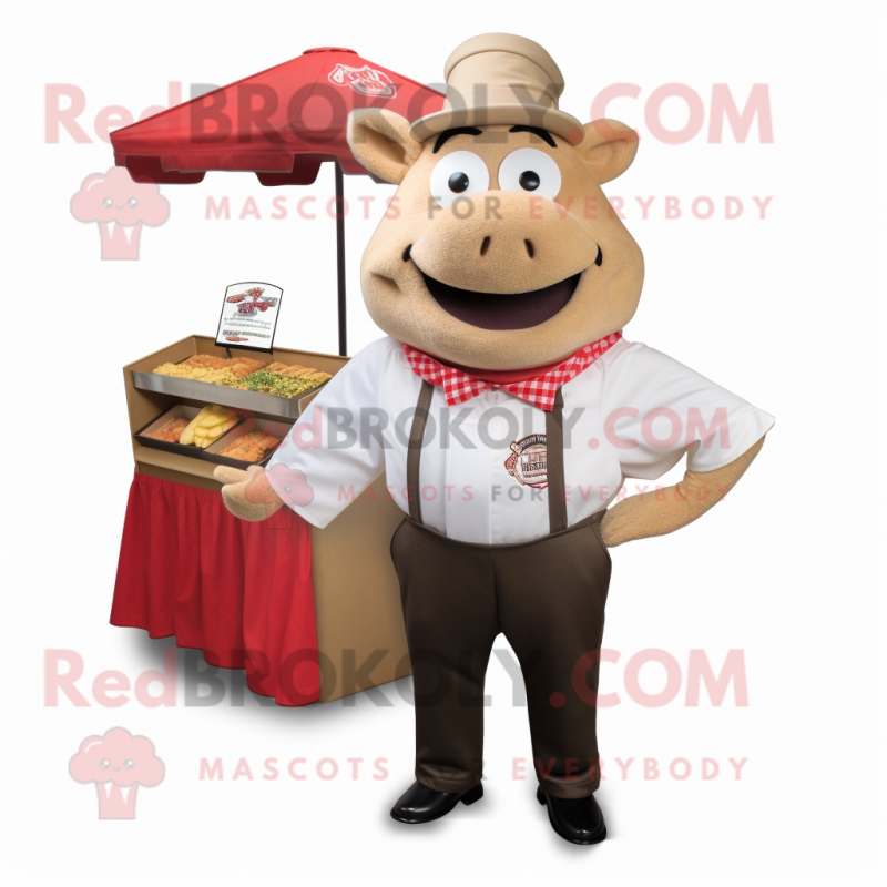 Tan Pulled Pork Sandwich mascot costume character dressed with a Button-Up Shirt and Pocket squares