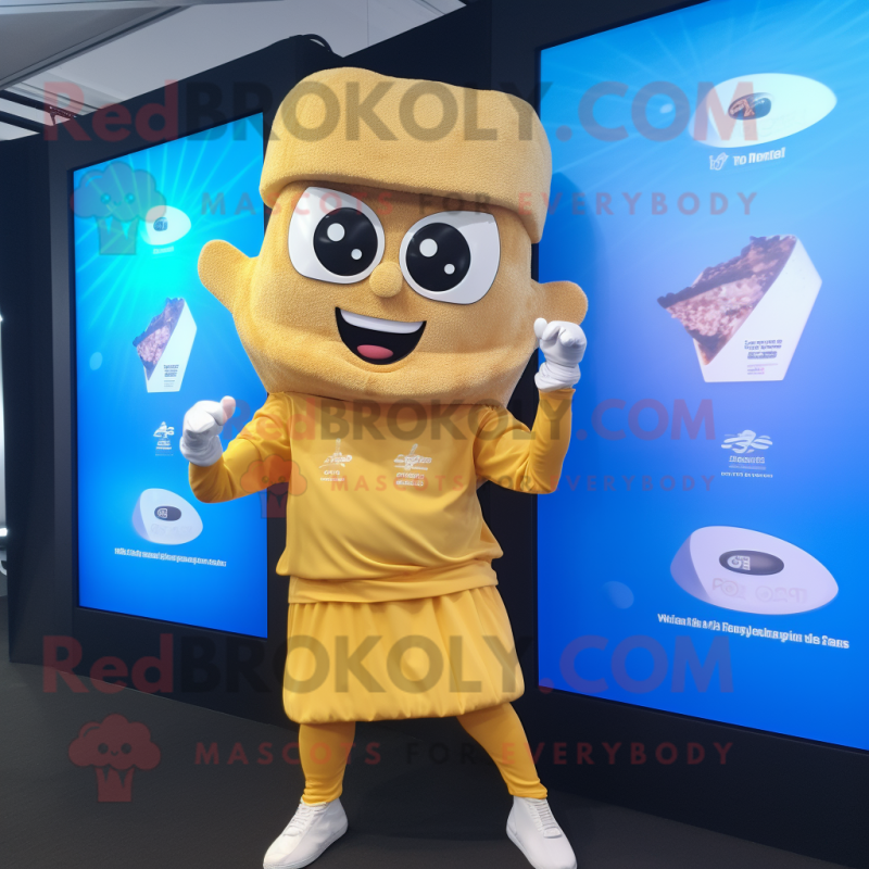 Gold Pad Thai mascot costume character dressed with a Capri Pants and Smartwatches