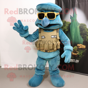 Teal Commando maskot kostym...