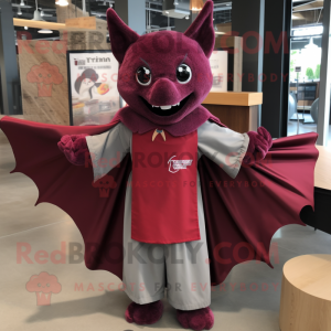 Maroon Bat mascot costume character dressed with a Dress Shirt and Scarves