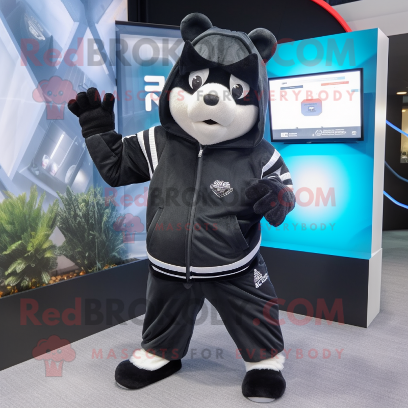 Black Ice mascot costume character dressed with a Hoodie and Pocket squares