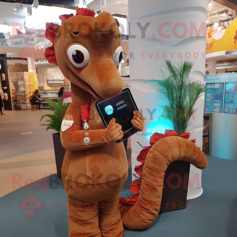 Brown Sea Horse mascot costume character dressed with a Playsuit and Handbags