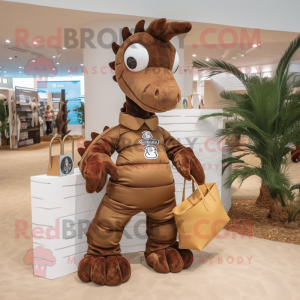 Brown Sea Horse mascot costume character dressed with a Playsuit and Handbags
