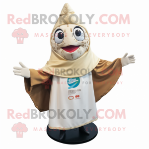 Beige Ceviche mascot costume character dressed with a Jacket and Shawls