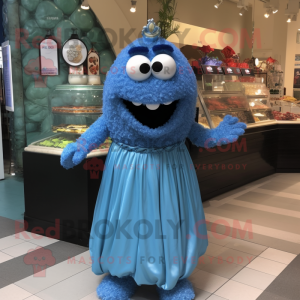 Blue Falafel mascot costume character dressed with a Ball Gown and Bracelet watches