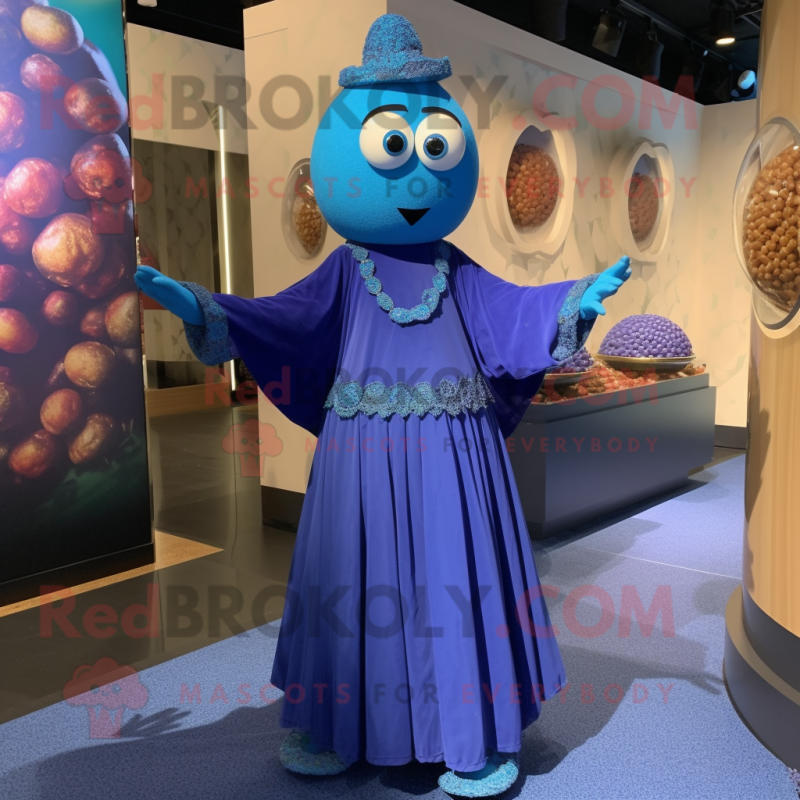 Blue Falafel mascot costume character dressed with a Ball Gown and Bracelet watches