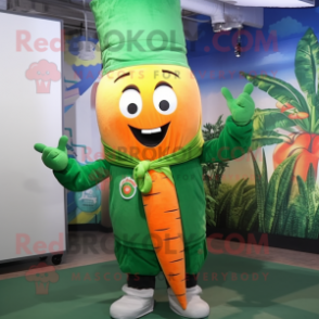 Green Carrot mascot costume character dressed with a Windbreaker and Ties