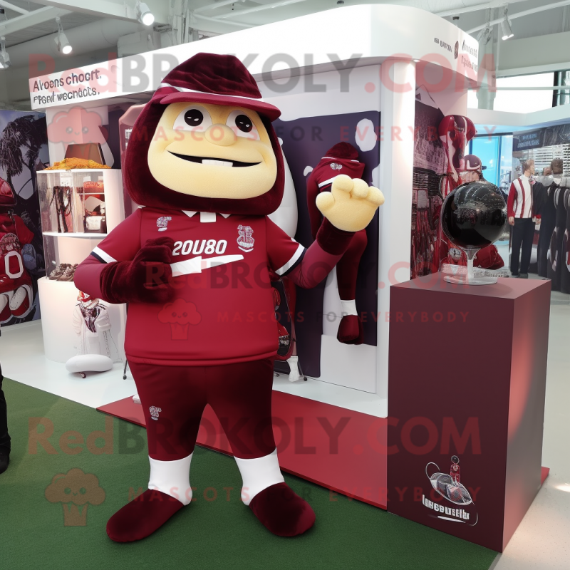 Maroon Rugby Ball mascot costume character dressed with a Long Sleeve Tee and Pocket squares