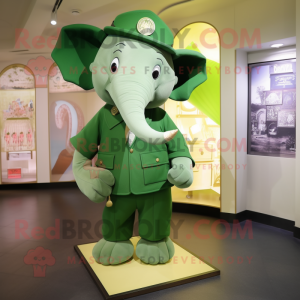 Green Elephant mascot costume character dressed with a Button-Up Shirt and Berets