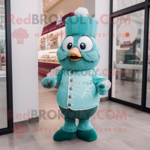 Teal Dim Sum mascot costume character dressed with a Vest and Gloves
