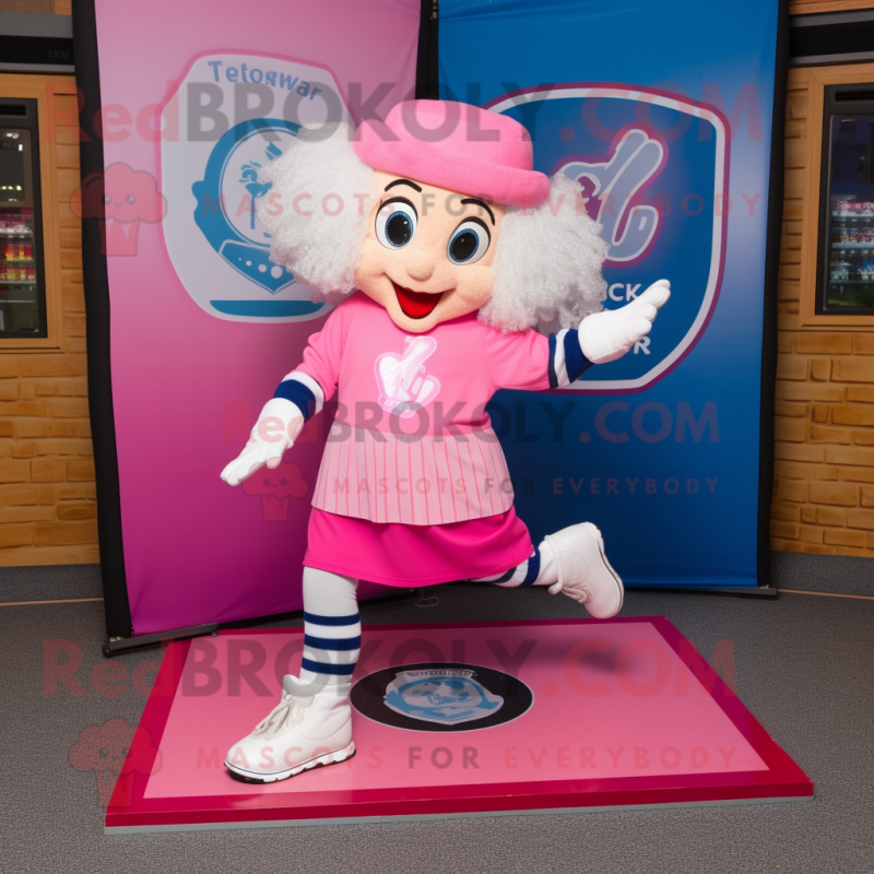 Pink Irish Dancing Shoes mascot costume character dressed with a Board Shorts and Scarves