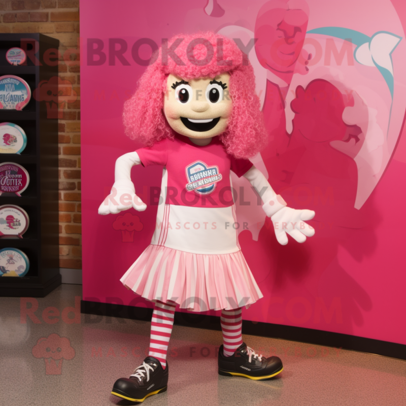 Pink Irish Dancing Shoes mascot costume character dressed with a Board Shorts and Scarves