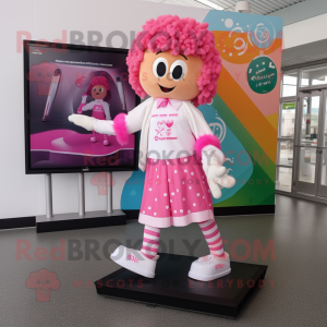 Pink Irish Dancing Shoes mascot costume character dressed with a Board Shorts and Scarves