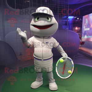 Gray Tennis Racket mascot costume character dressed with a Turtleneck and Hats