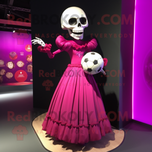 Magenta Skull mascot costume character dressed with a Ball Gown and Cufflinks