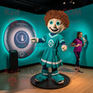 Teal Irish Dancer mascot costume character dressed with a Henley Tee and Rings