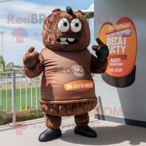 Brown Beef Wellington mascot costume character dressed with a Bikini and Gloves