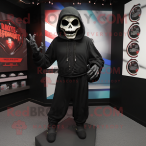 Black Undead mascot costume character dressed with a Joggers and Shawl pins