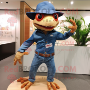 nan Geckos mascot costume character dressed with a Jeans and Hats