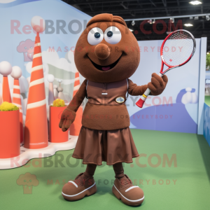 Brun tennisracket maskot...